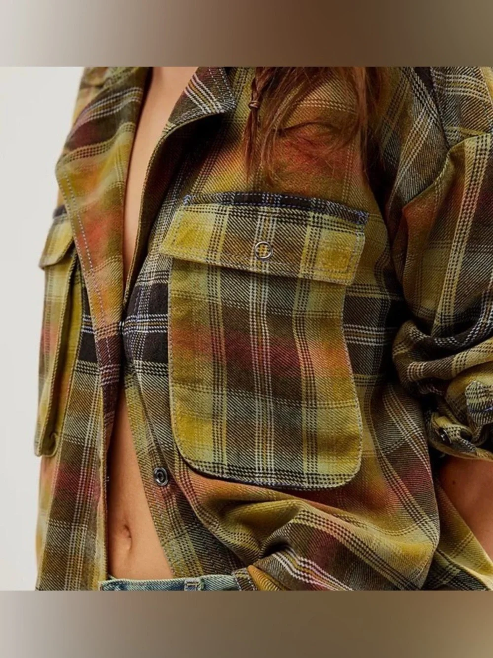New We The Free by Free People Izzie Cargo Shirt ~ Grayed Olive
